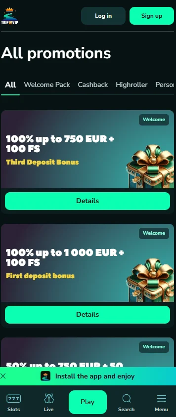 Trip2vip Casino loyalty promotions on mobile