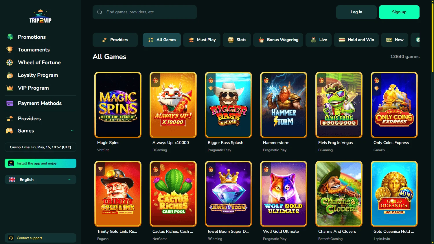 Trip2vip Casino promotional offers on desktop