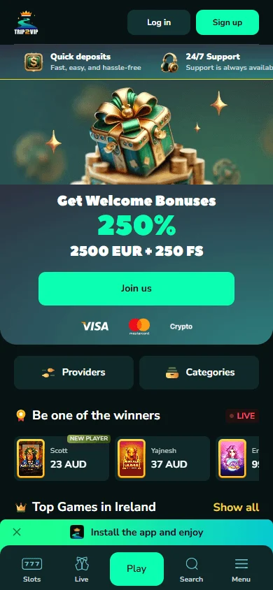 Trip2vip Casino promotions on mobile